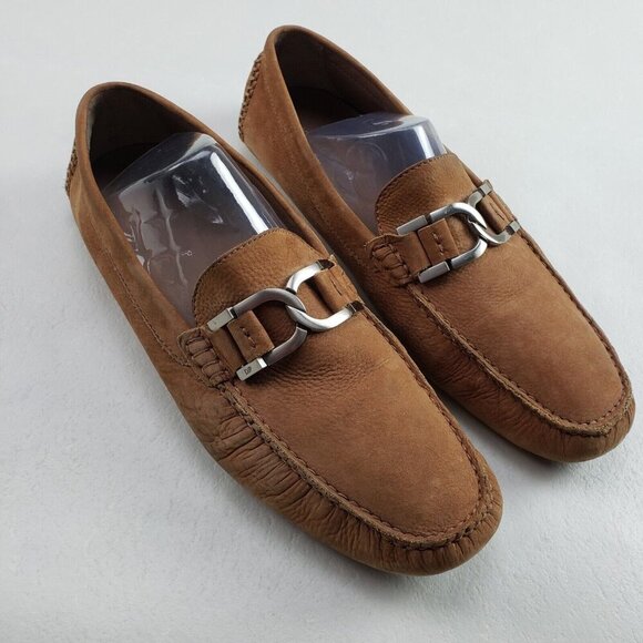 Donald Pliner Derrik Driving Loafer Mens 10 Tan Suede Slip On Moccasin Horsebit - Picture 1 of 12